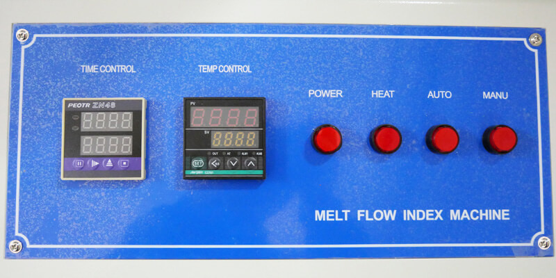 Push-button control panel of melt flow indexer