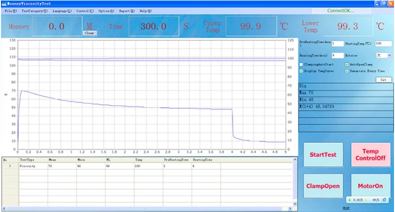 software interface of mooney viscometer