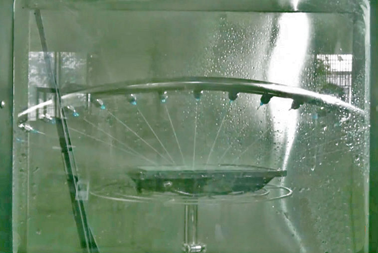 water spray testing inside the chamber