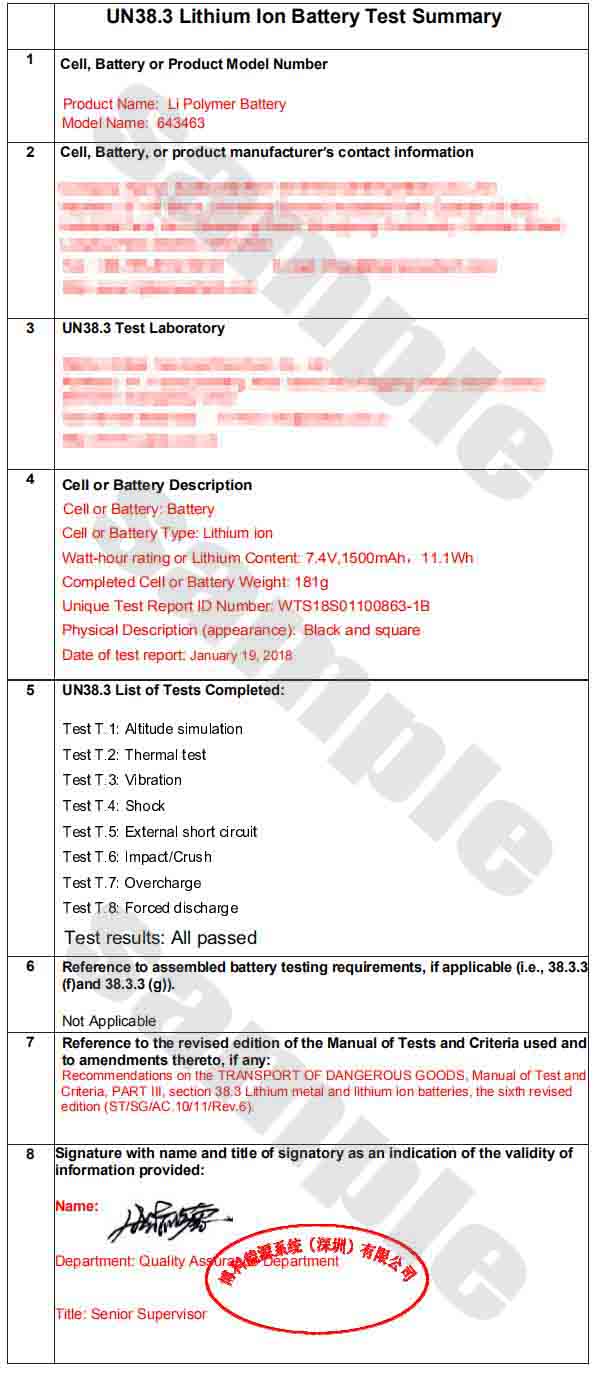 UN38 test summary sample